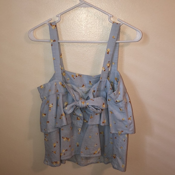 BP Light Blue Ruffle Floral Bow Back Tank Top - Picture 5 of 7